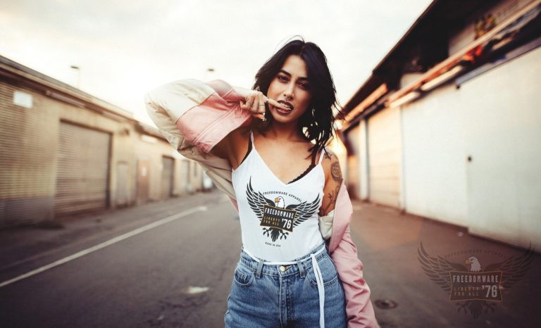 Model wearing a FreedomWare Apparel t-shirt