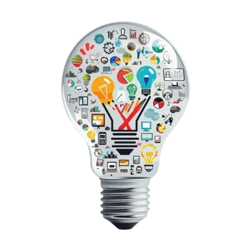 a light bulb with icons inside