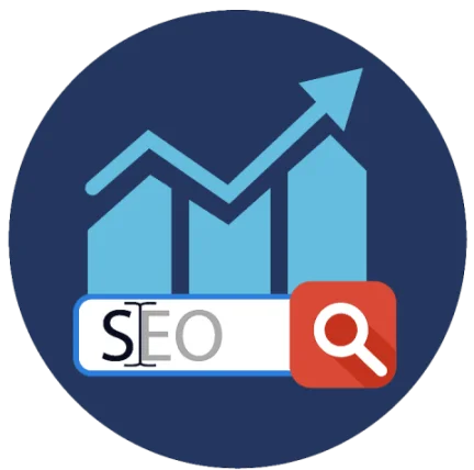 a blue and white graphic with a red and white logo